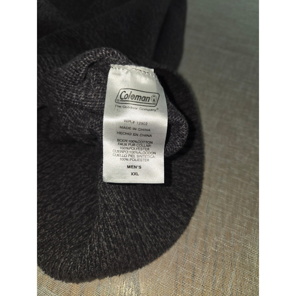 Coleman Mens XXL Quarter Zip Sweater Charcoal Gray Faux Fur Collar Cotton Knit - Picture 8 of 8